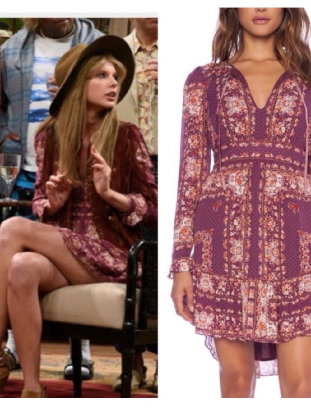 Free People aso Taylor Swift Floral Long-Sleeve Boho Mini Dress